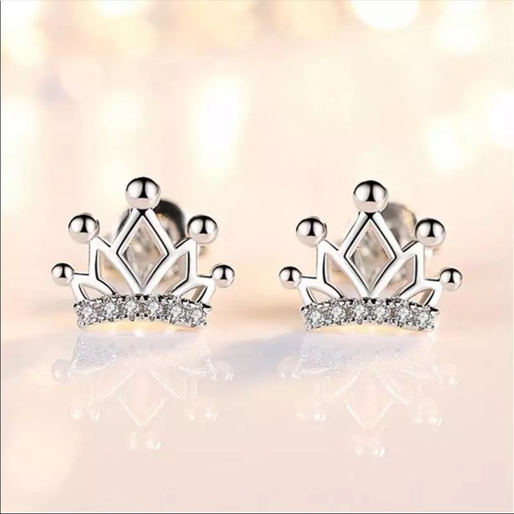 Jewelry - Sterling Silver 925 CZ Crown Stud Earrings